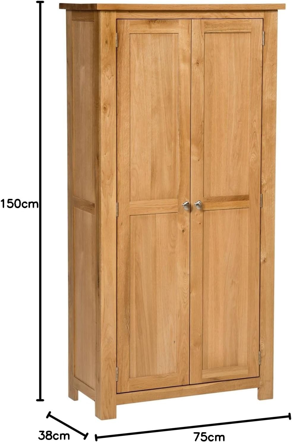 Tall Oak Wooden Storage Cabinet 2 Door Cupboard | Adjustable Shelves Solid Unit