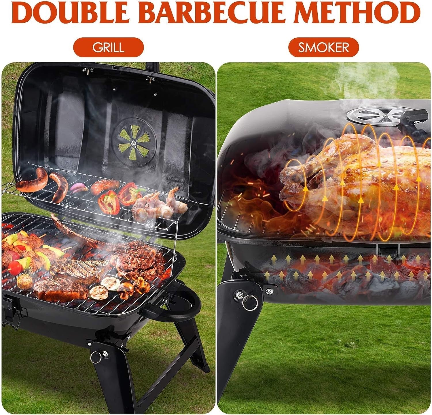 Portable Charcoal BBQ Grill with Lid & Folding Legs | Tabletop Outdoor Smoker