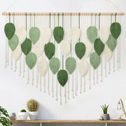 Large Boho Macrame Wall Hanging Leaf Woven Decor Green/Beige
