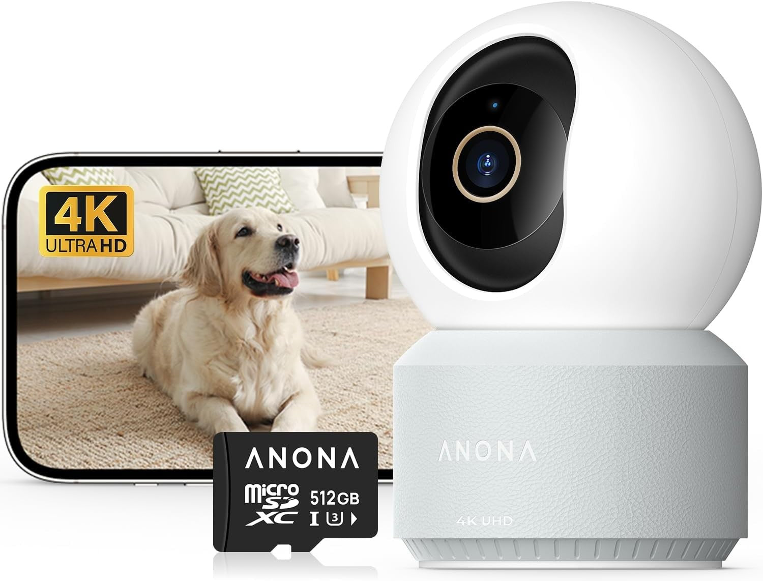 4K Indoor Security Camera 512GB SD Card 360° Baby Pet Monitor WiFi 6