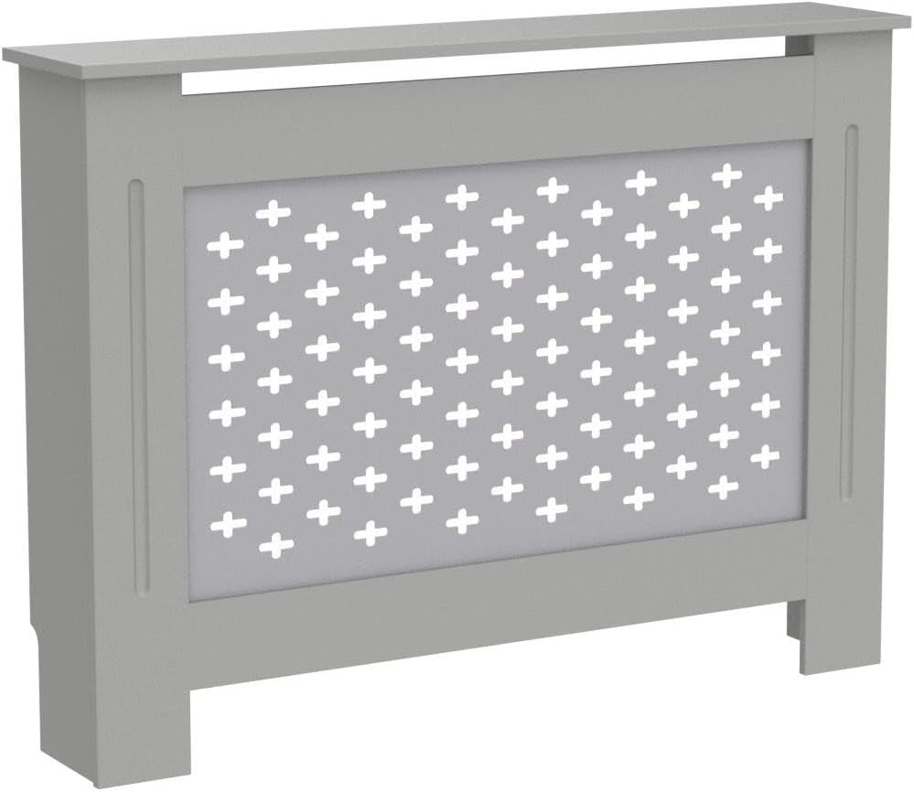 Medium Grey Radiator Cover | Modern MDF Cross Pattern Cabinet