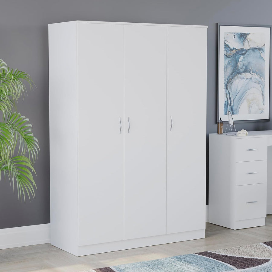 White 3 Door Bedroom Wardrobe with Hanging Rail & Shelf | Spacious Storage