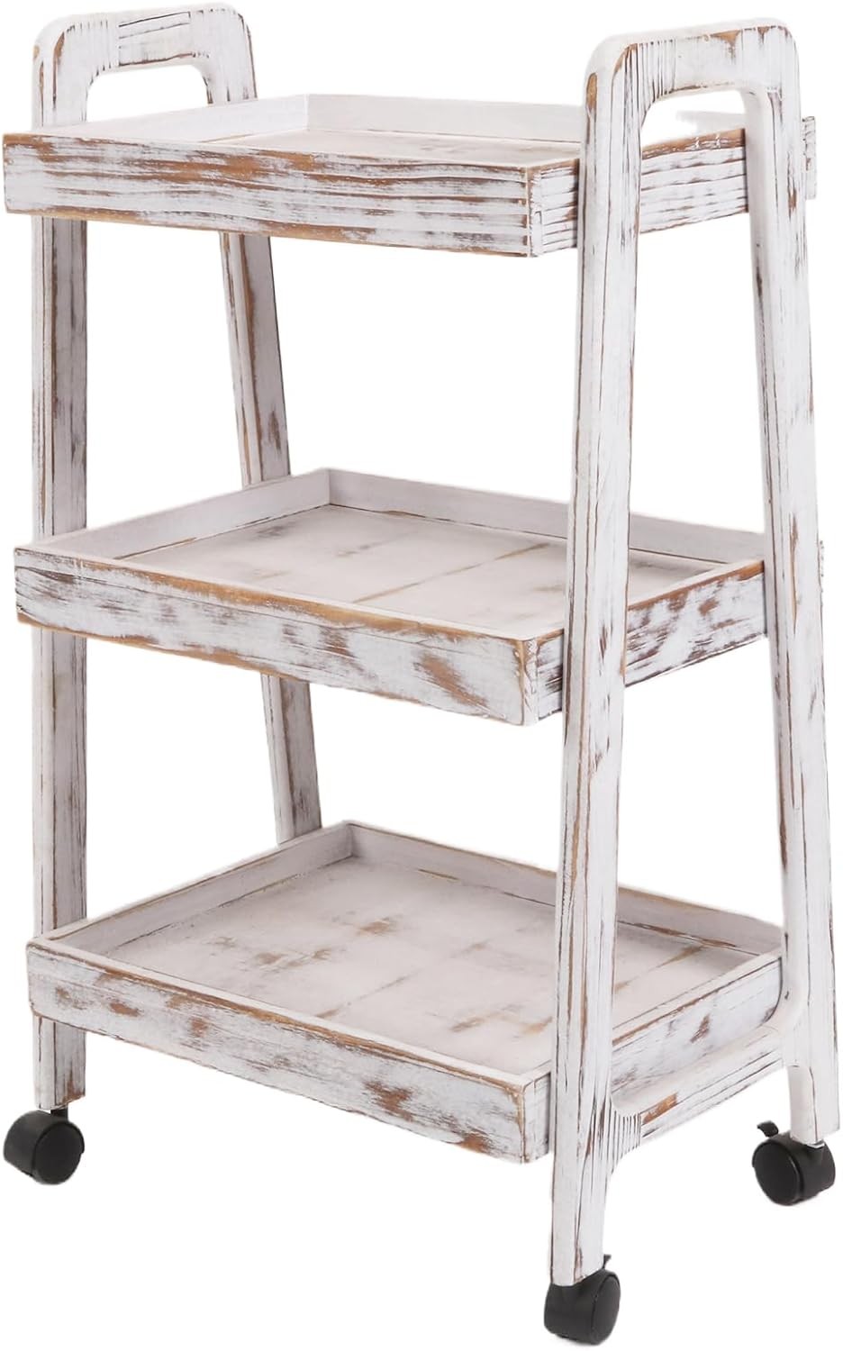 3 Tier Wooden Rolling Cart Storage Trolley Kitchen Bathroom Utility Wheels