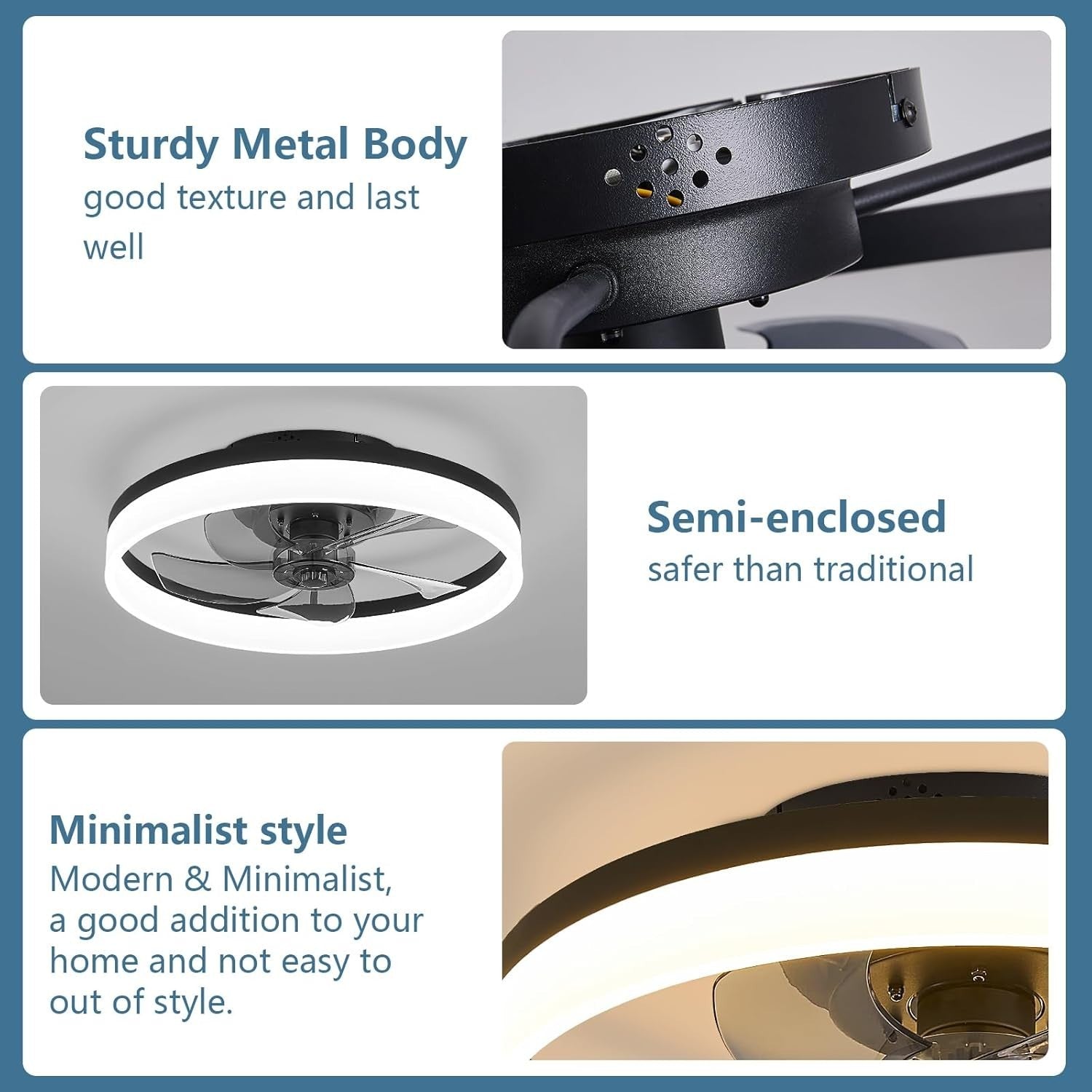 MOSSCO 50cm Ceiling Fan with Lights 6 Speeds LED Dimmable Remote Black