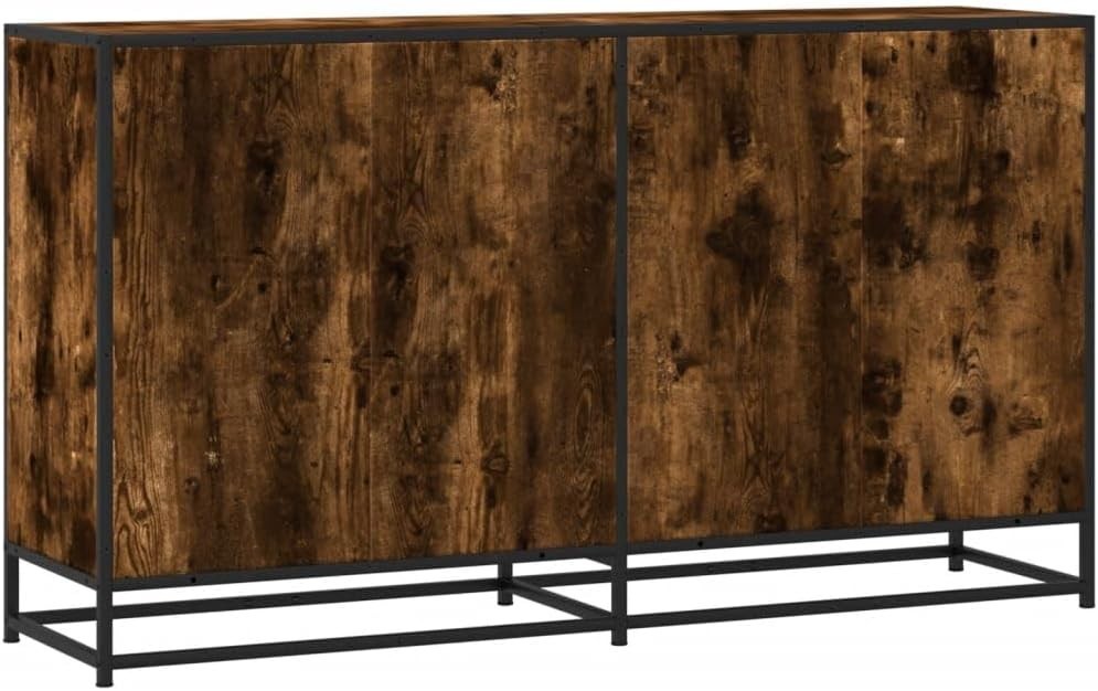 Industrial Sideboard Storage Cabinet Smoked Oak Metal Frame 4 Door Unit