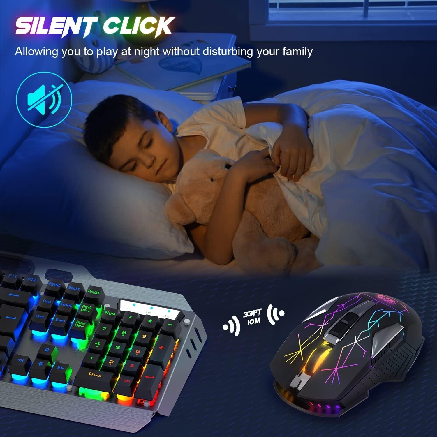 Wireless Gaming Mouse RGB Rechargeable 2400 DPI Silent 2.4G