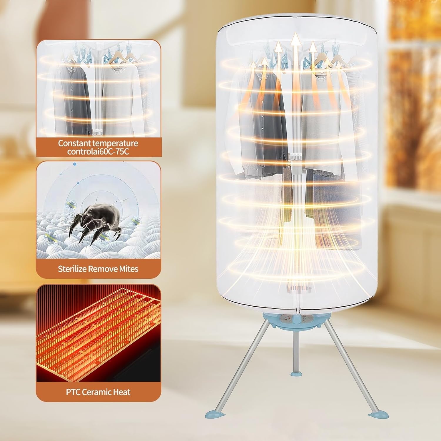 1000W Heated Clothes Airer with Cover 2 Tier Electric Dryer Timer Foldable