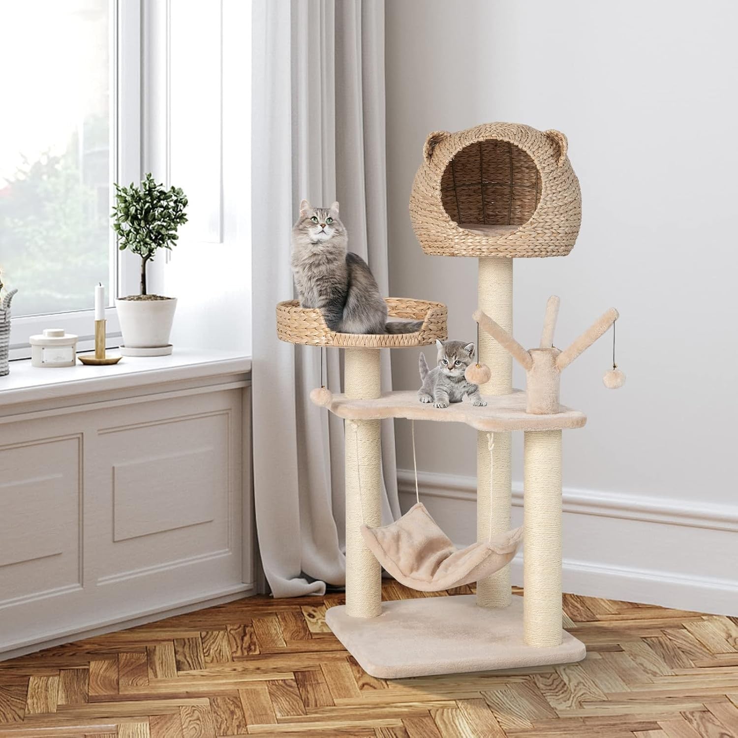 Cat Tree Tower 121cm Indoor Condo Hammock Sisal Scratching Post Play Centre