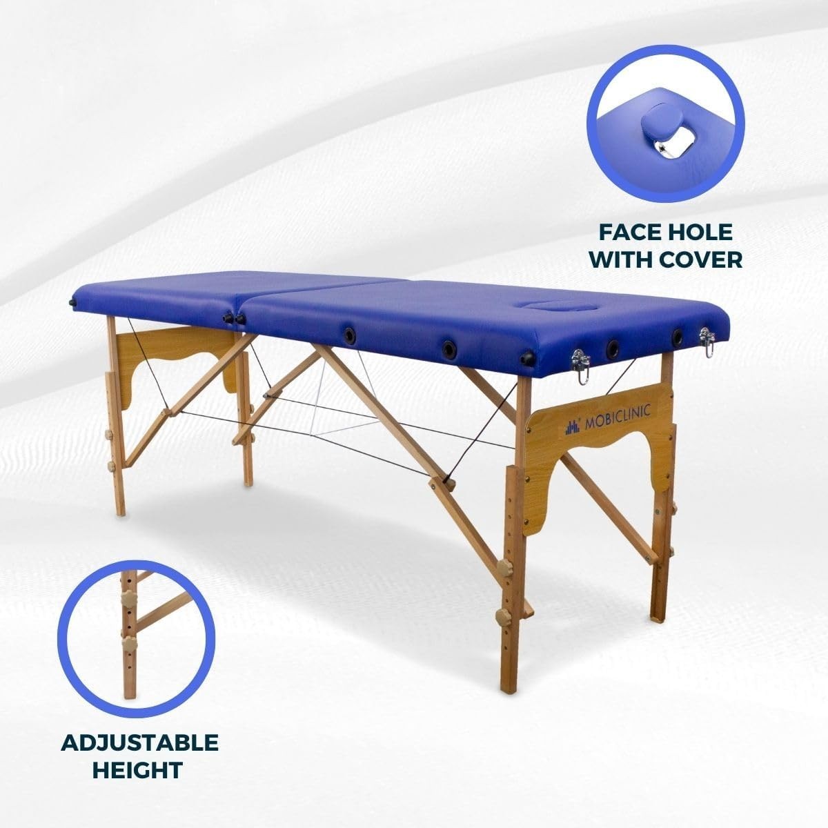 Portable Wooden Massage Table 2-Section Adjustable Therapy Bed Blue