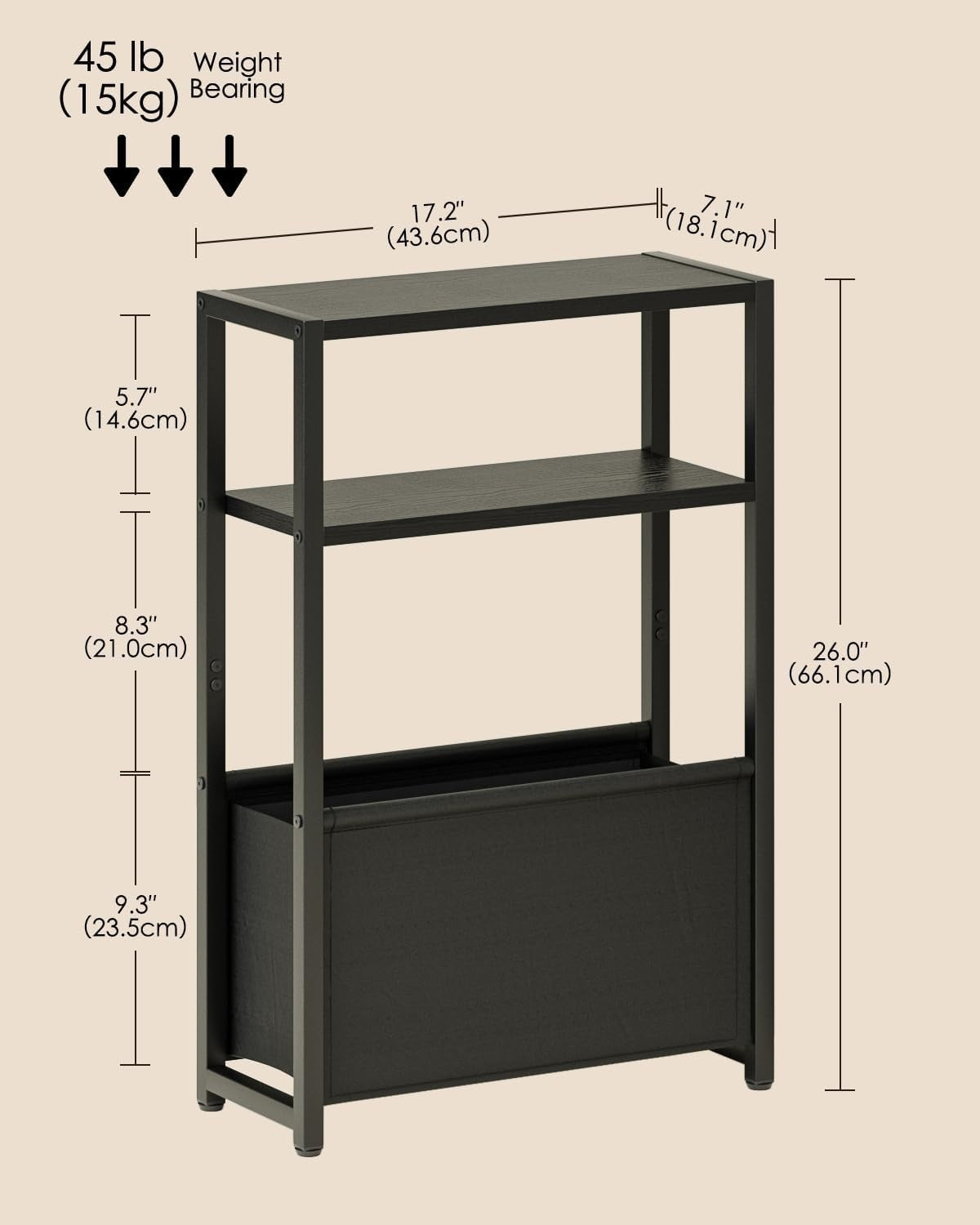 Slim Black Side Table with Storage, Space-Saving Design for Small Spaces