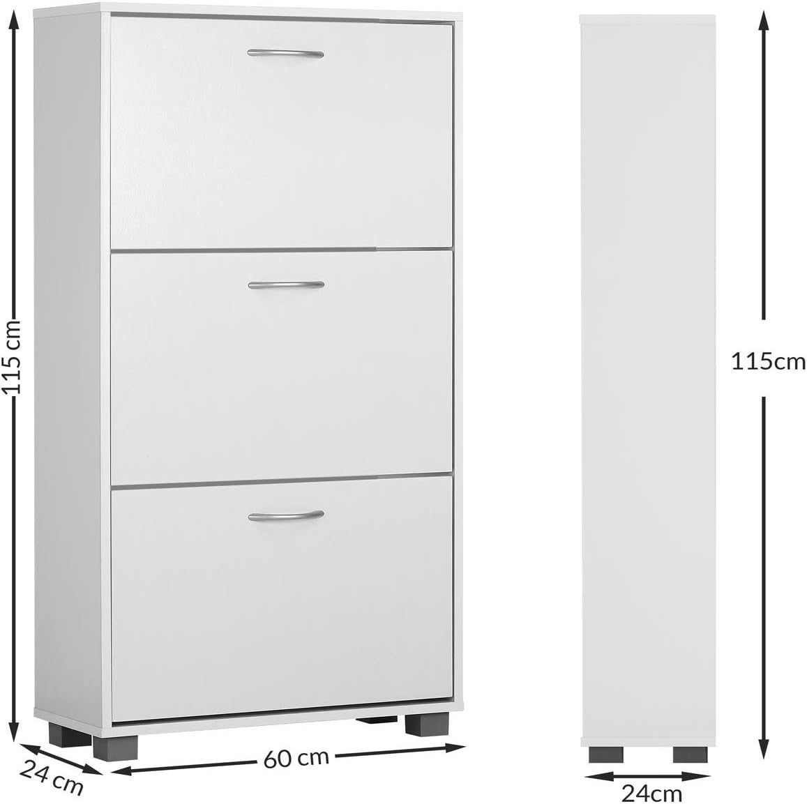 3 Door Shoe Storage Cabinet Wenge White | Slim Modern Hallway Cupboard 115x60x24