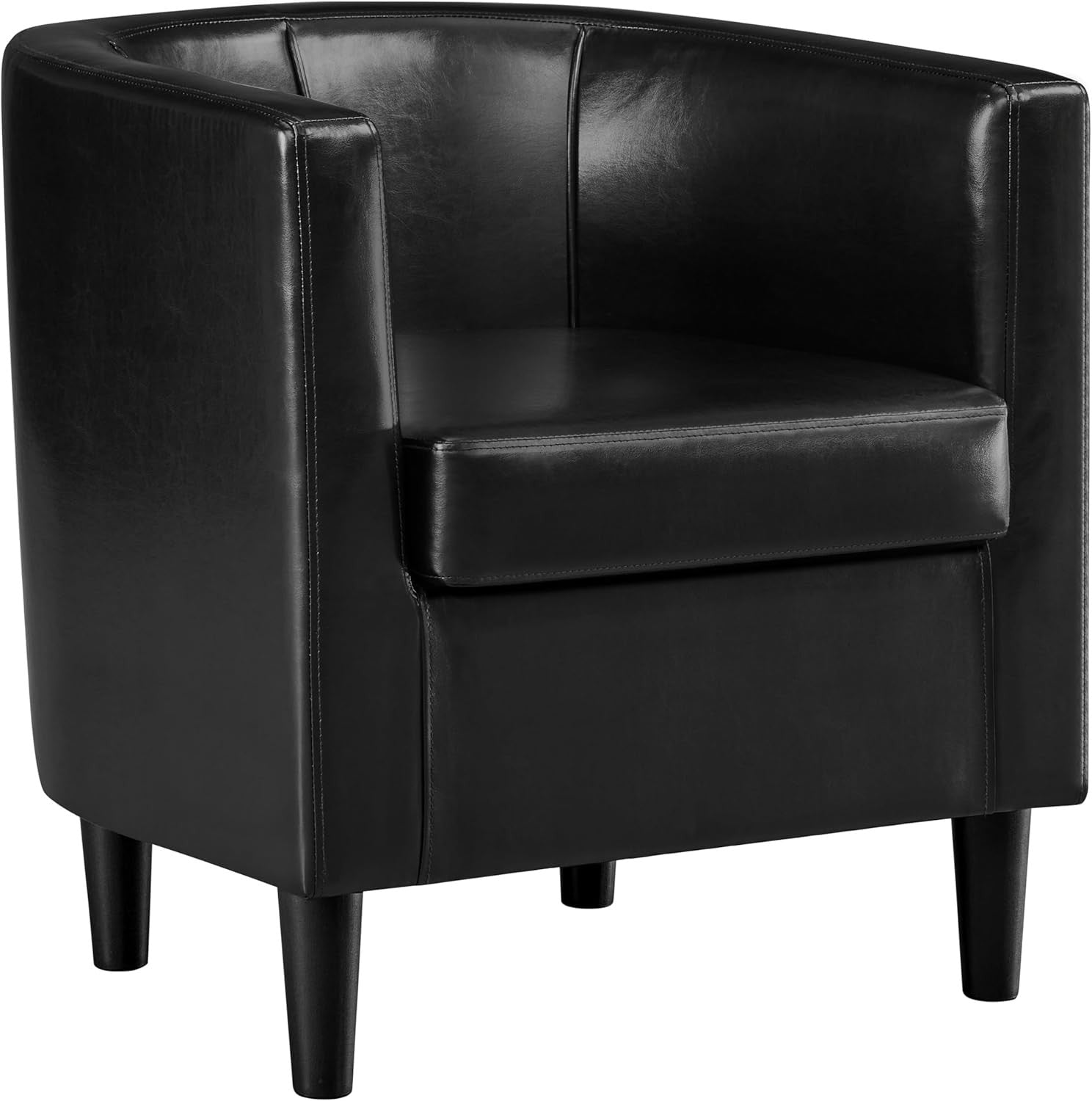 Black PU Leather Tub Chair Modern Accent Armchair