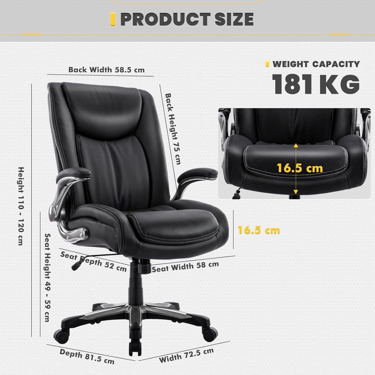 Big & Tall Ergonomic Office Chair Wide Seat Adjustable Height Tilt Brown Home
