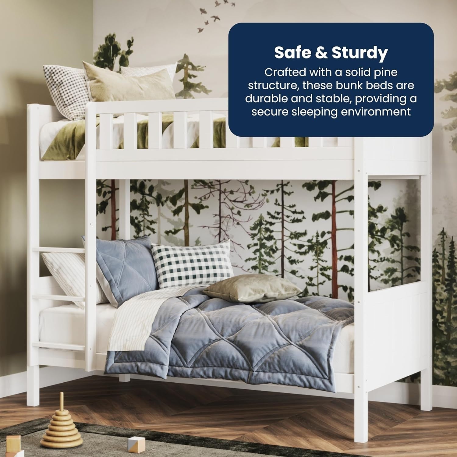 Shorty Bunk Bed White Solid Wood Kids Sleeper Loft Frame Space Saving