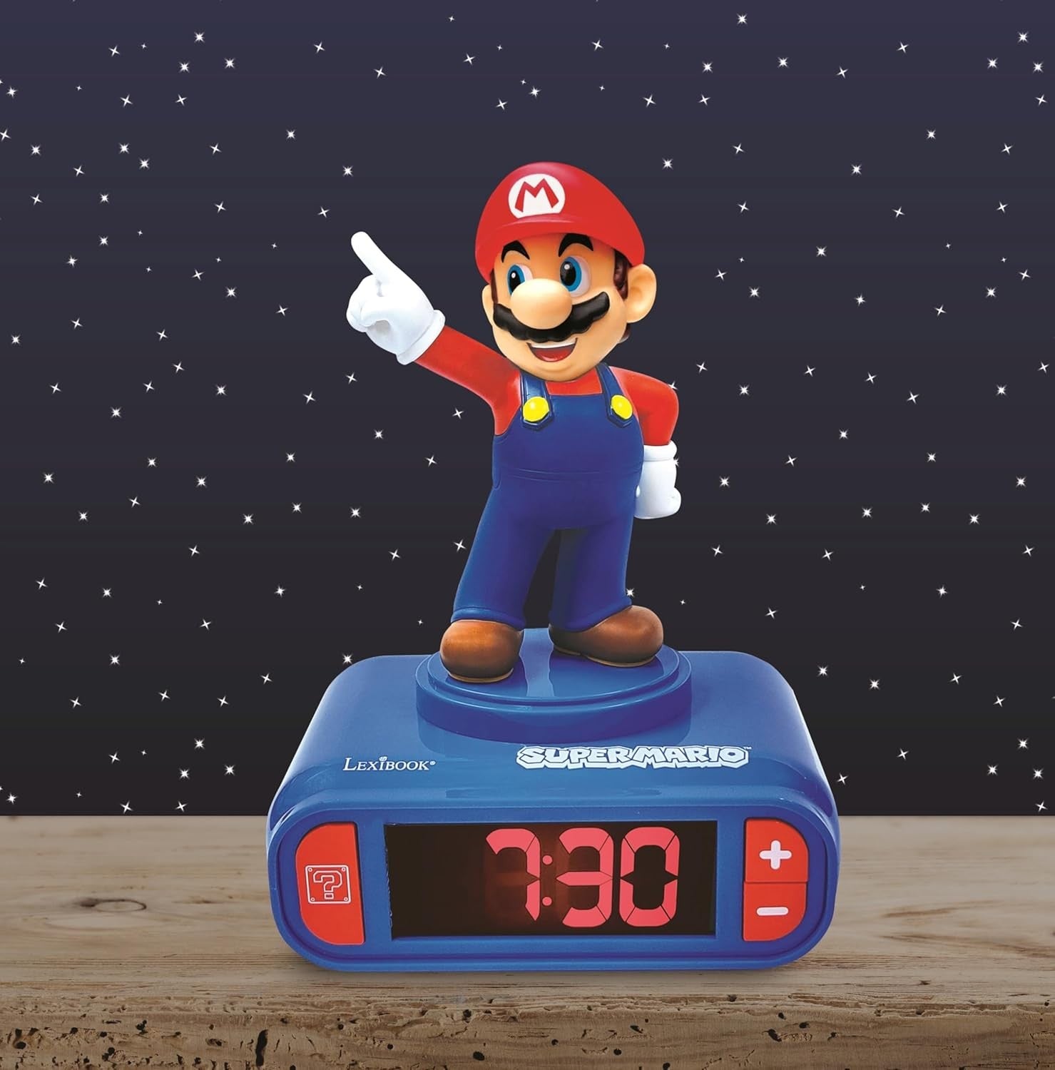 Kids Red Blue Character Alarm Clock Night Light LCD Snooze Sound Effects