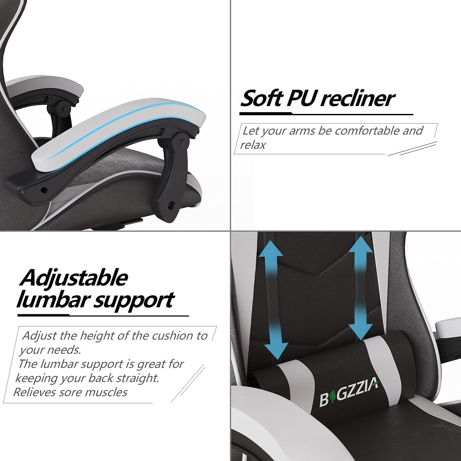 Ergonomic White Gaming Chair Recliner Faux Leather Desk Office PC Seat