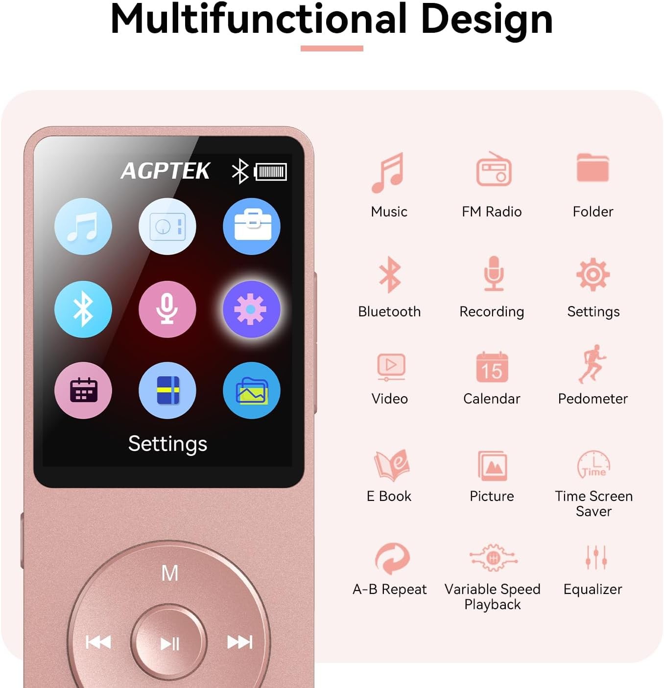 32GB MP3 Player Bluetooth 5.3 FM Radio Speaker 1.8"