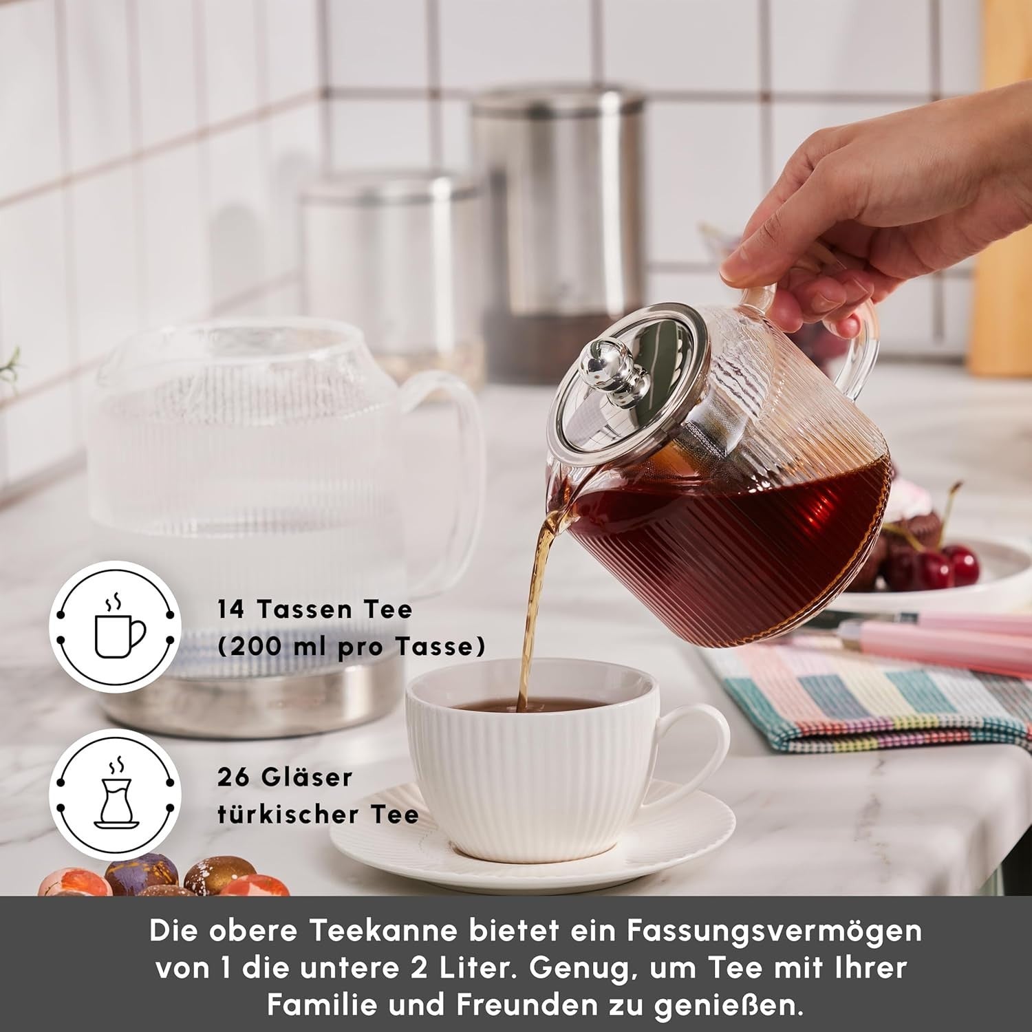 Glass Turkish Teapot Set 3L Borosilicate Tea Maker with Infuser