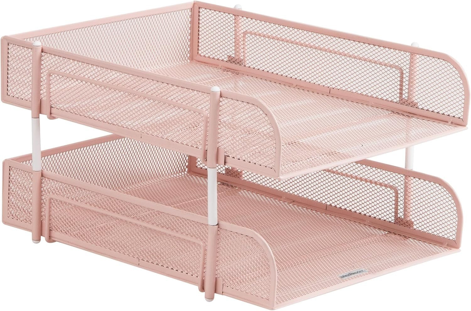 Stackable Metal Mesh Desk Organizer Tray 2-Tier File Storage Pink