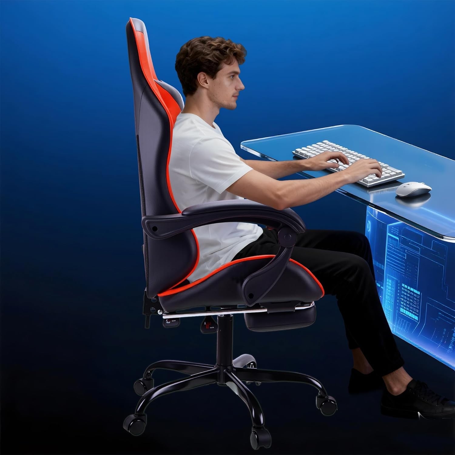 Ergonomic Gaming Chair with Footrest & Lumbar Support – Red PC Seat