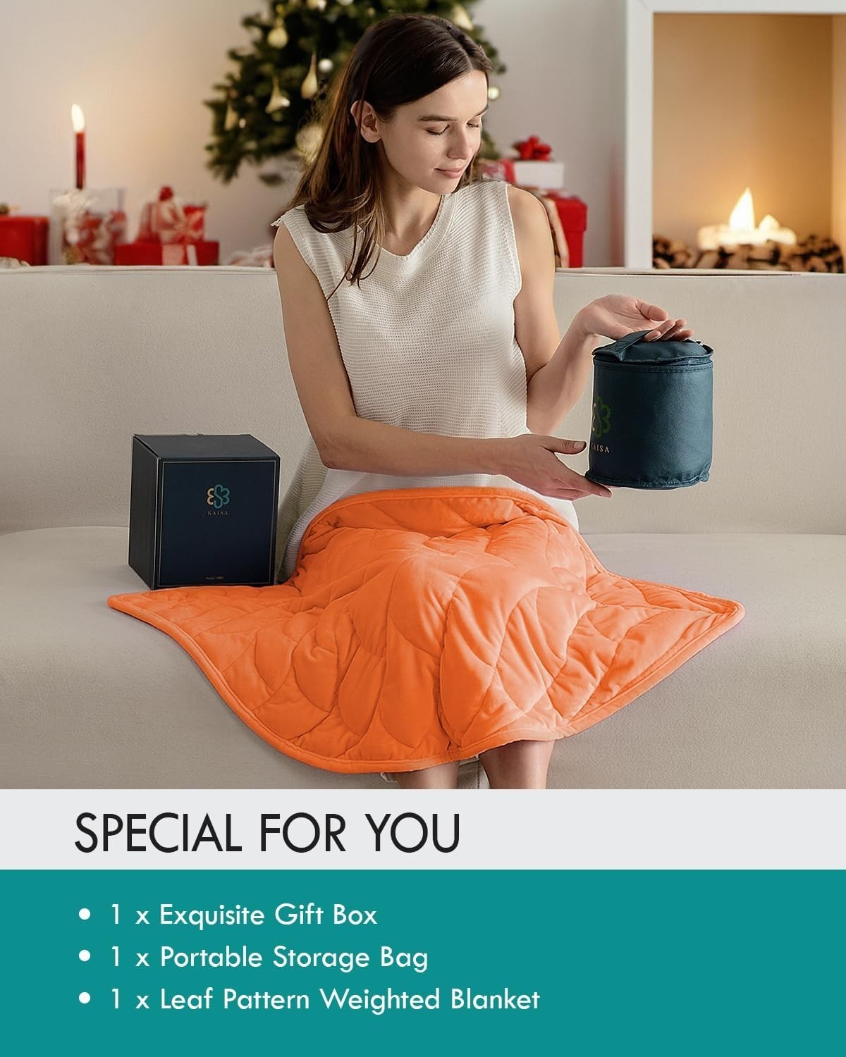 Soft Weighted Lap Blanket 5lbs Orange Velvet Travel Stress Relief Leaf Design