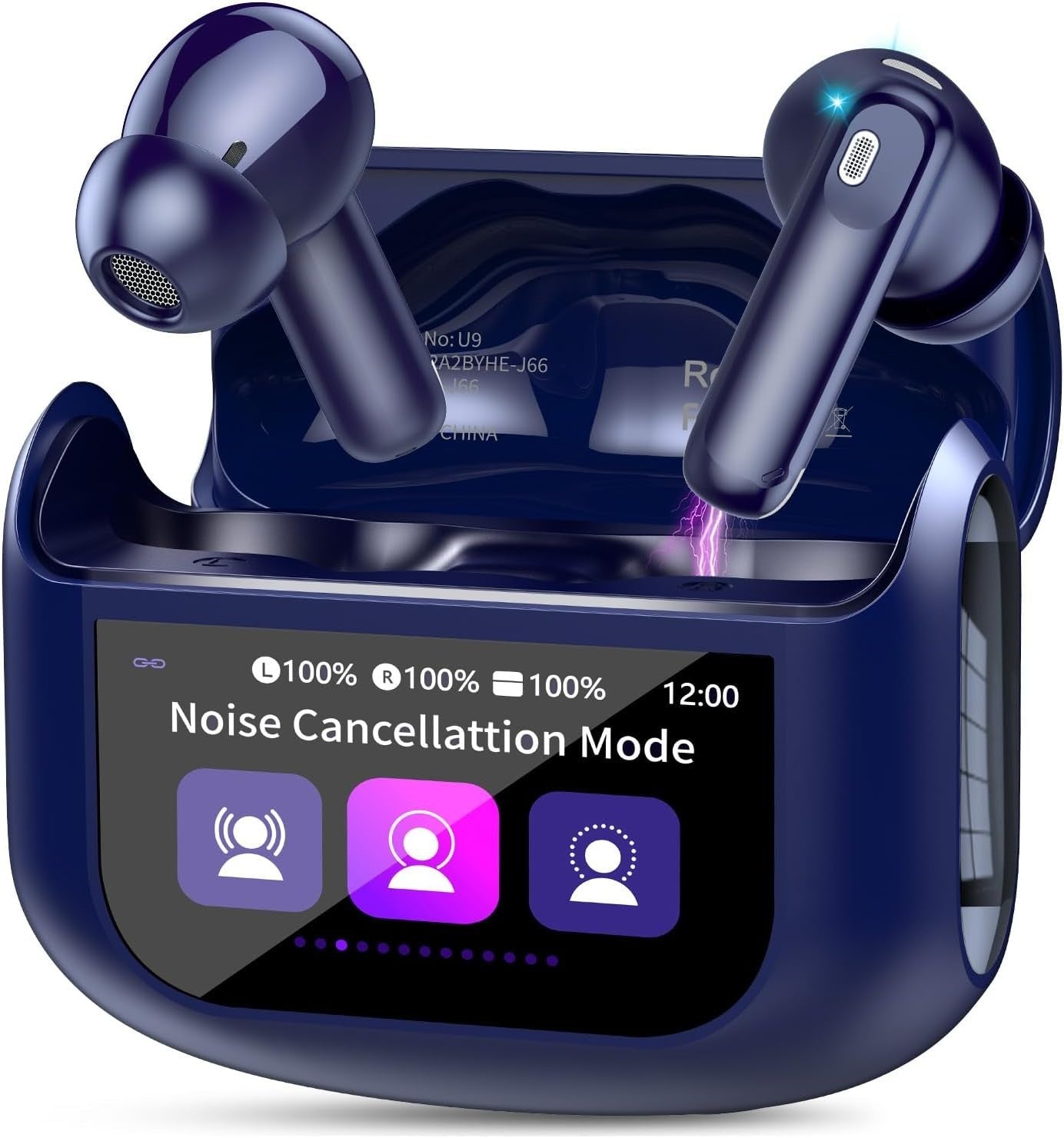 Bluetooth 5.4 ANC Earbuds Touch Screen Noise Cancel 40H IP7 Waterproof Blue