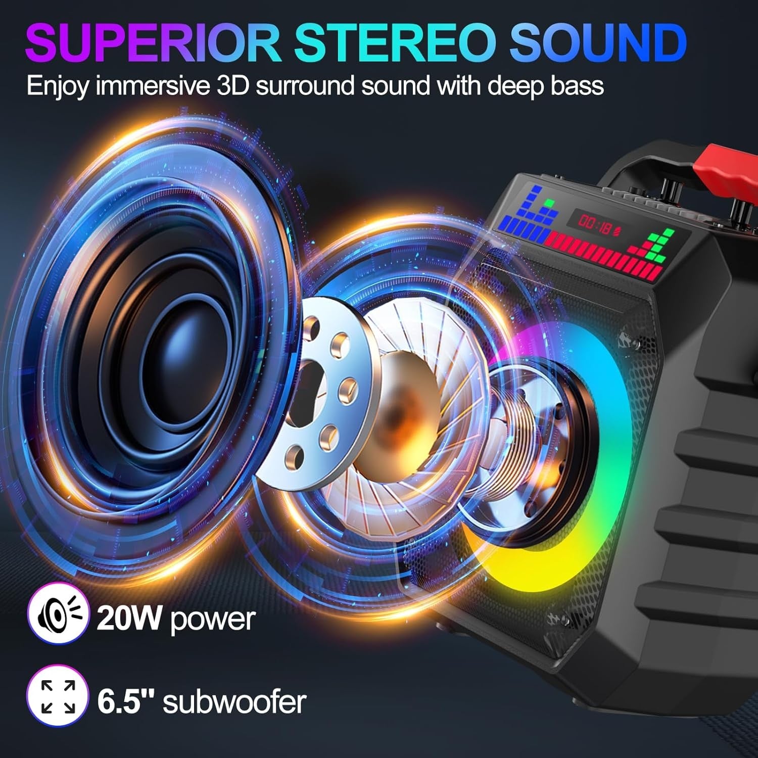 Karaoke Machine with 2 Wireless Mics Bluetooth LED Speaker