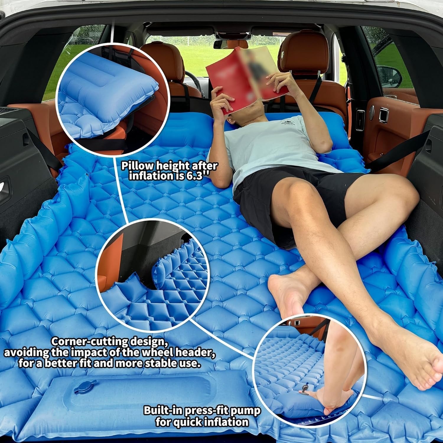 2-Person Inflatable Car Mattress with Foot Pump & Waterproof Velvet Blanket