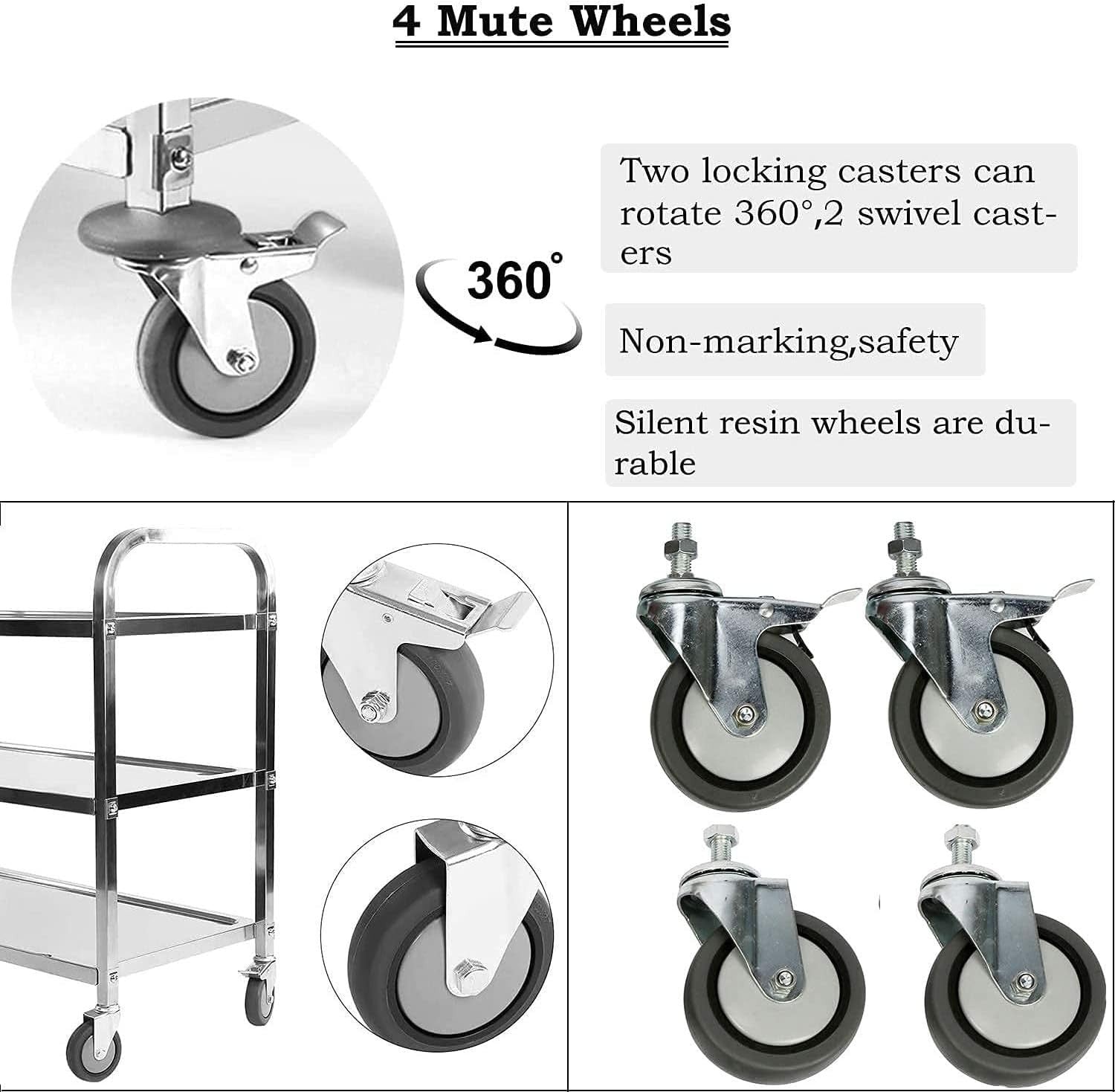 Large 3 Tier Stainless Steel Catering Trolley 200KG