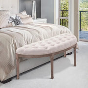 Half-Circle Tufted Ottoman Bench Padded Seat Antique Wood Accent 140cm