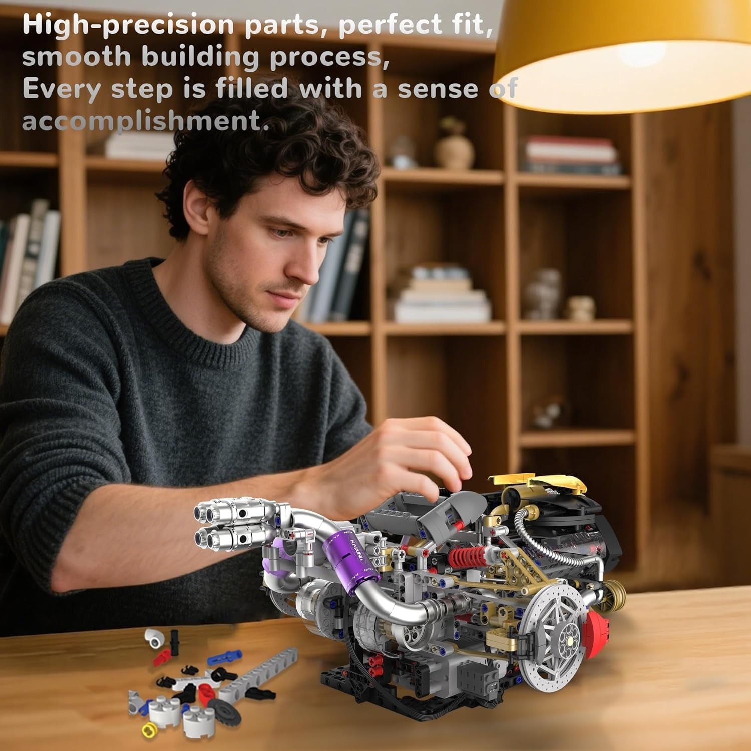 V8 Engine Model Kit w/ Motor, Lights & App Control – 1394pcs Display Toy