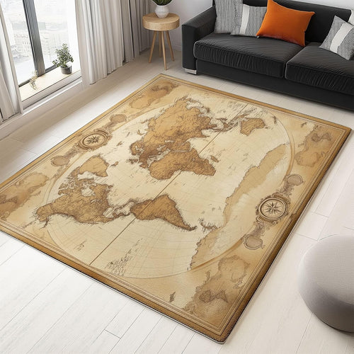 Vintage World Map Area Rug 120x180cm Non Slip Washable Living Room Carpet
