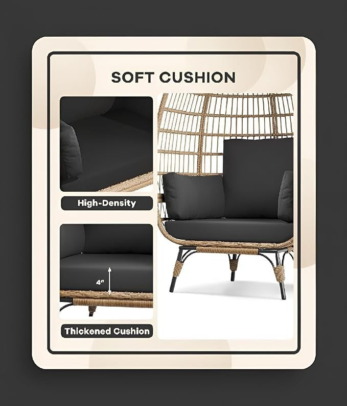 Oversized Wicker Egg Chair Outdoor Indoor Rocking Seat w/ Cushions 350lbs