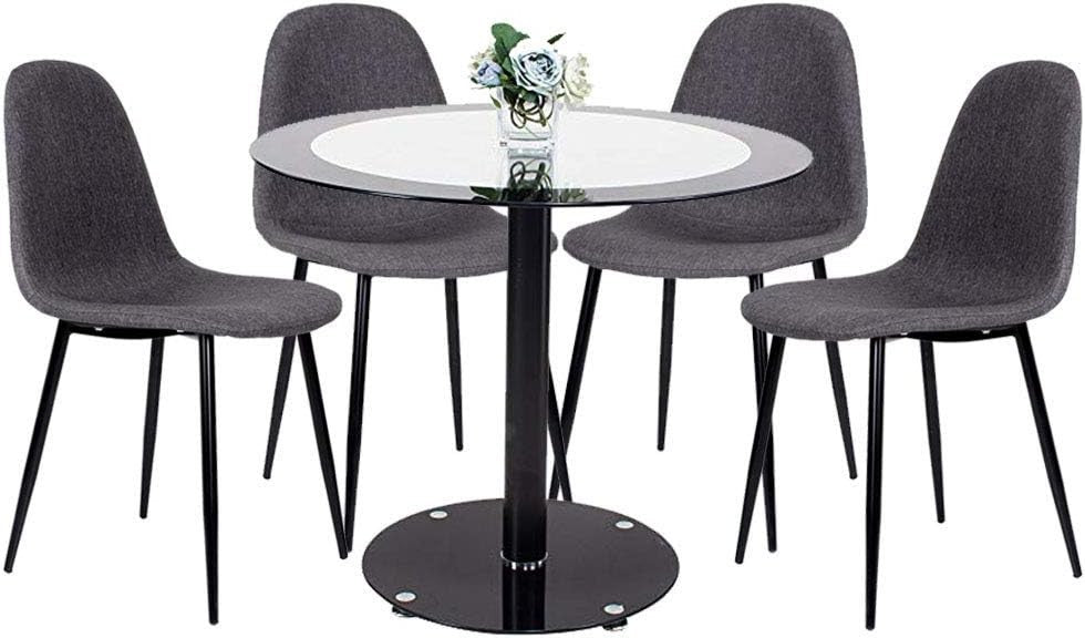 Round Glass Dining Table 90cm Black Tempered Metal Base Kitchen Table