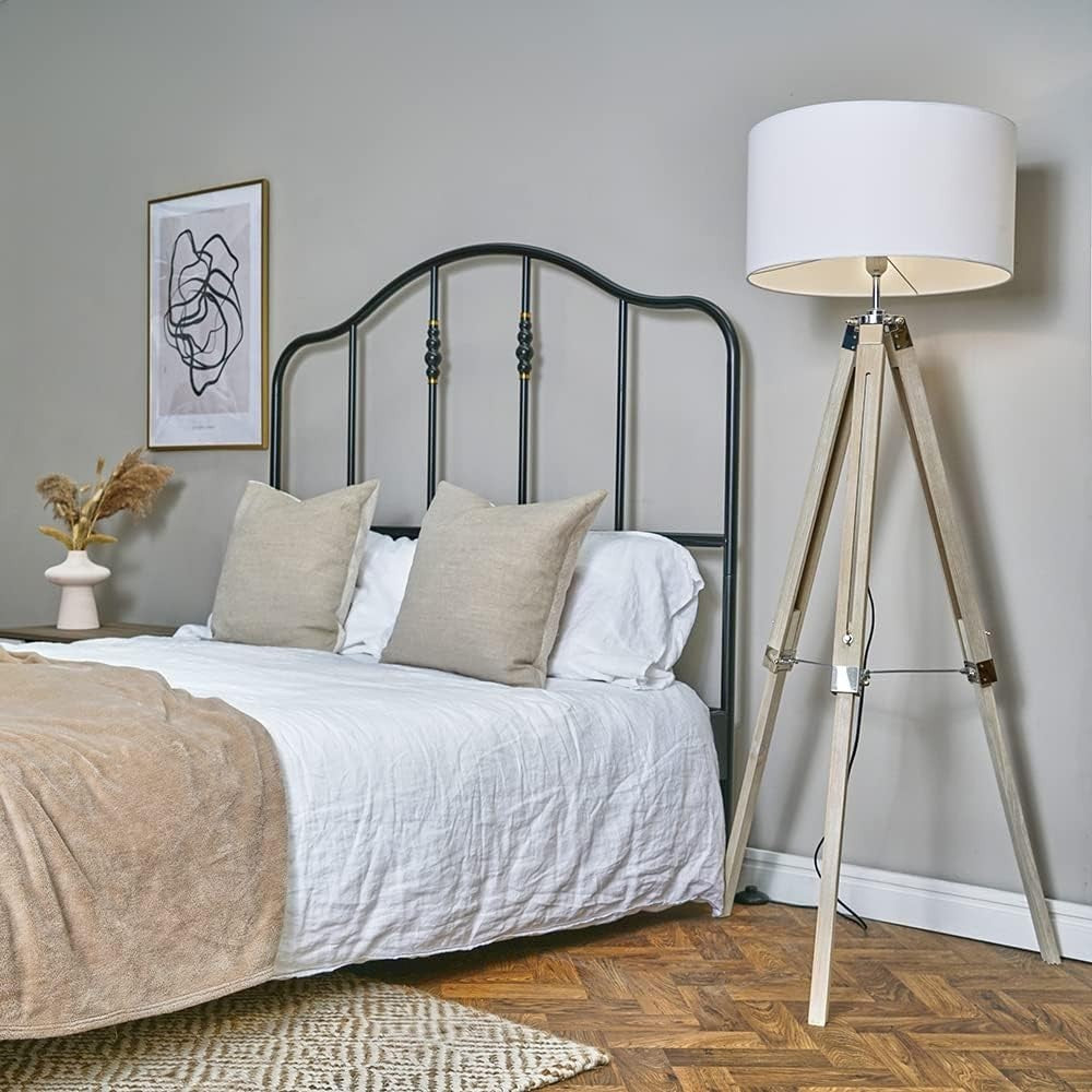 Modern Tripod Floor Lamp with White Drum Shade & Warm LED Bulb, 154cm