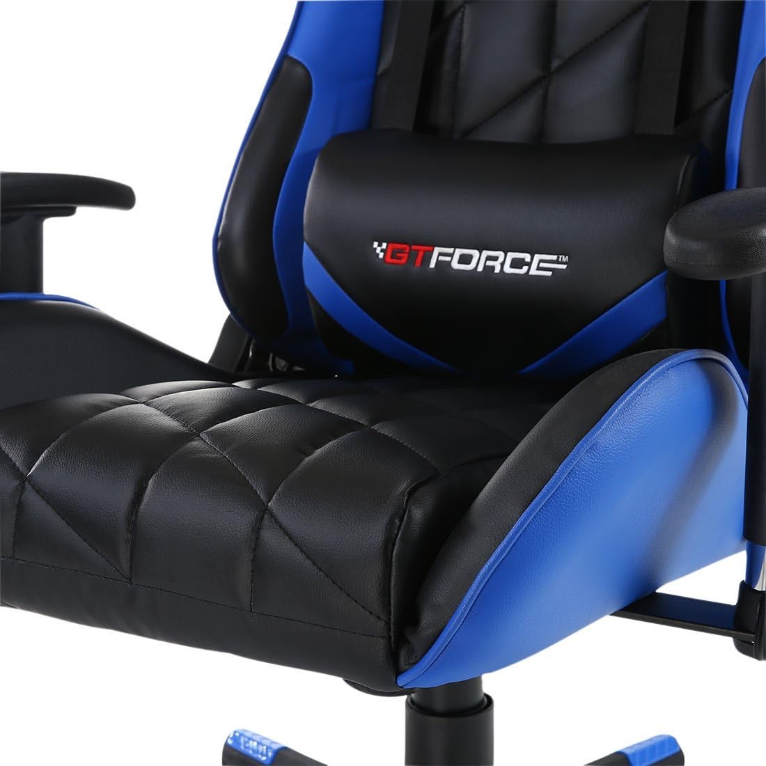 Reclining Gaming Chair Faux Leather Swivel High Back Blue
