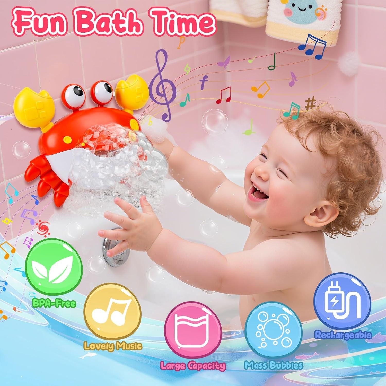 Baby Bath Bubble Toy Rechargeable Musical Crab 12 Song
