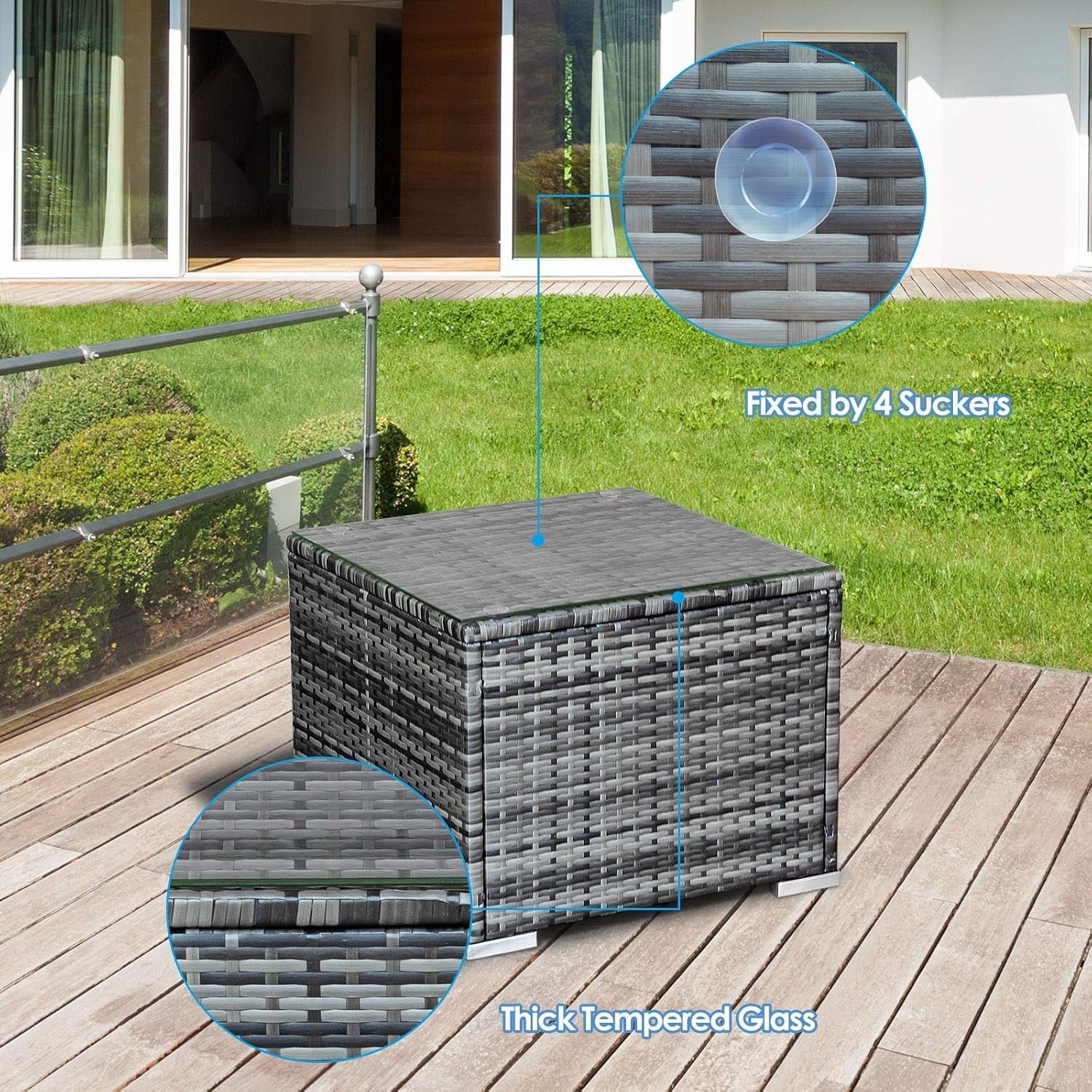 3PC Rattan Bistro Set Patio Garden Furniture Cushioned Chairs & Table