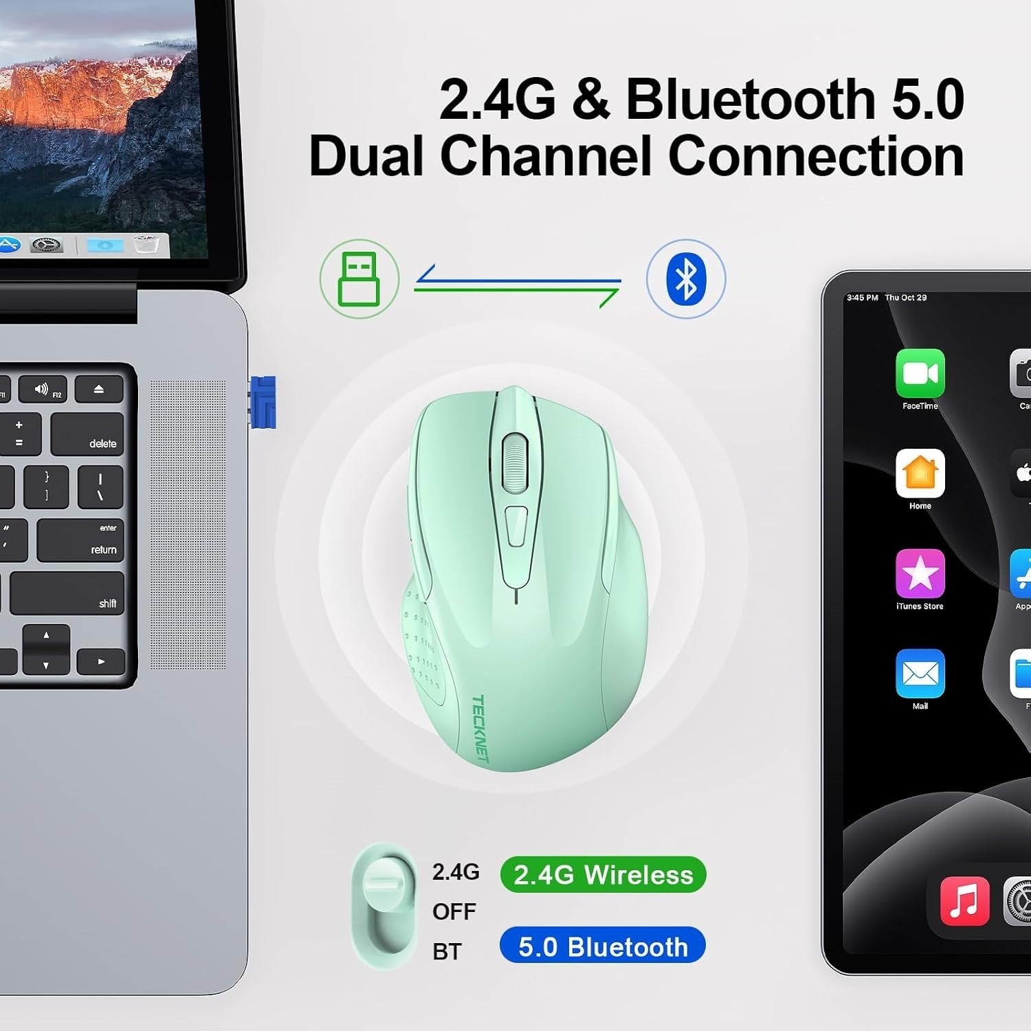 Silent Bluetooth Wireless Mouse 4800DPI Ergonomic Rechargeable Laptop PC