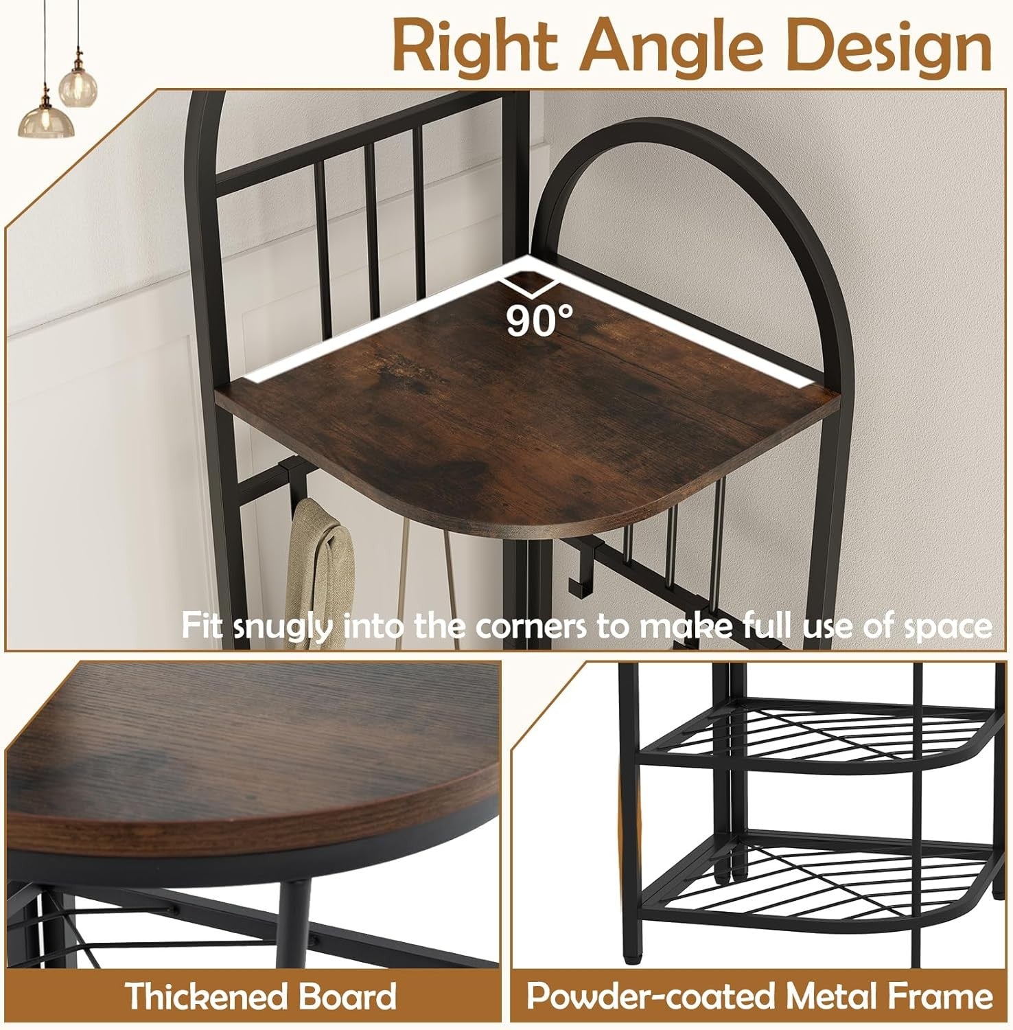 Rustic Brown Black Corner Coat Rack 4-Tier Hall Tree with Shoe Bench & Hooks