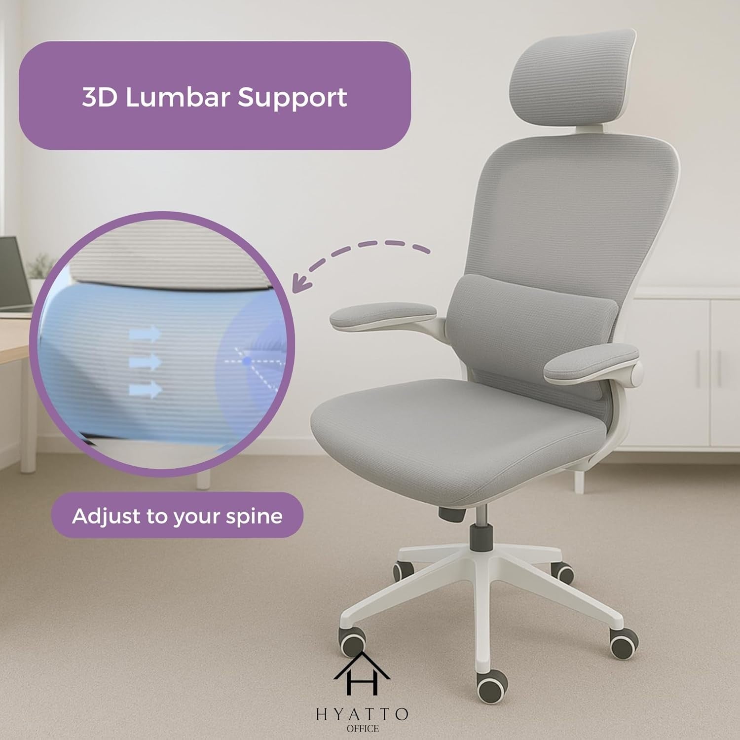 Ergonomic Mesh Office Chair Oversized Flip-Up Arms Adjustable Lumbar Support