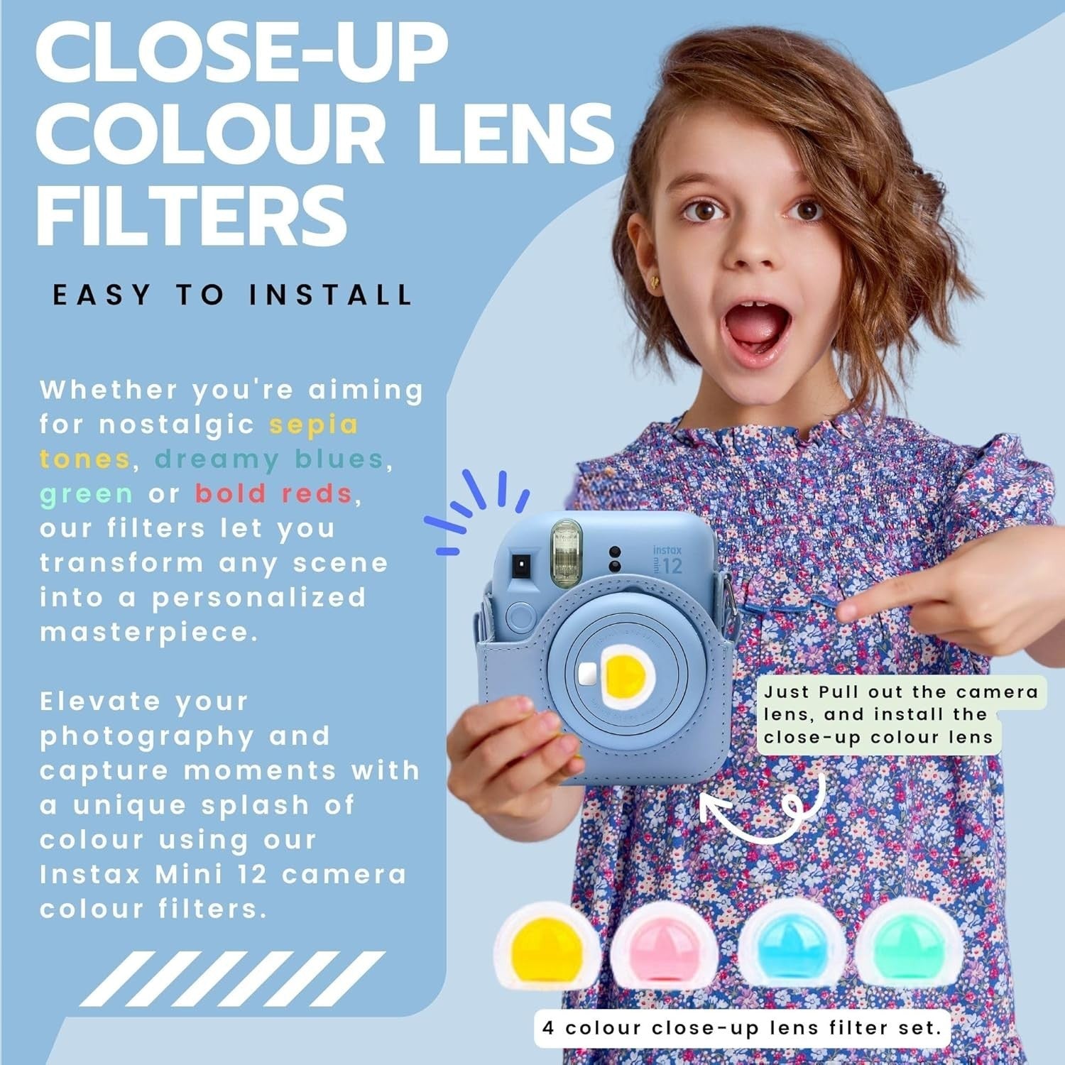 Instant Camera Bundle Blue 40 Film Shots Case Album Filters Photo Kit