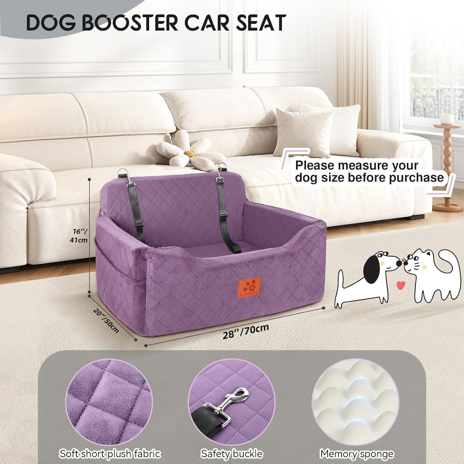 Purple Dog Booster Car Seat Memory Foam Travel Bed Washable 50lb