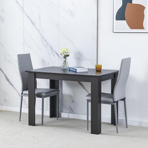 Black 5 Piece Dining Table Set with 2 Grey Chairs Modern Small Space