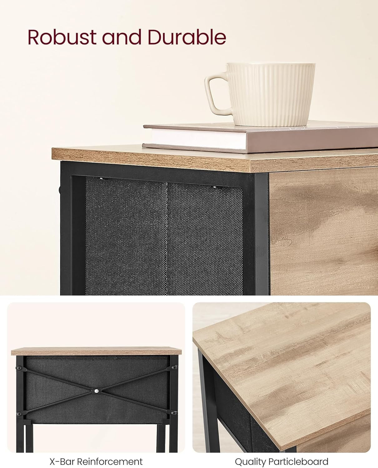 Tall Oak Bedside Table with Drawer & Shelf, Modern 24-Inch Nightstand Storage