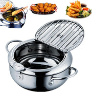 28cm Stainless Steel Deep Fryer Pot w Thermometer Oil Drip Lid 4.2L
