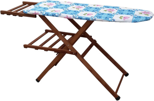Wooden Ironing Board Adjustable Height Metal Iron Rest Dark Wood