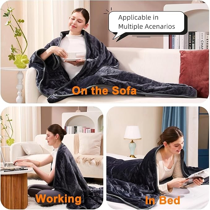 Electric Heated Blanket 150x200cm Flannel Throw 12H Timer 6 Heat Levels