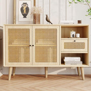 Modern Woven Rattan Sideboard Cabinet Light Wood Nordic Storage Unit