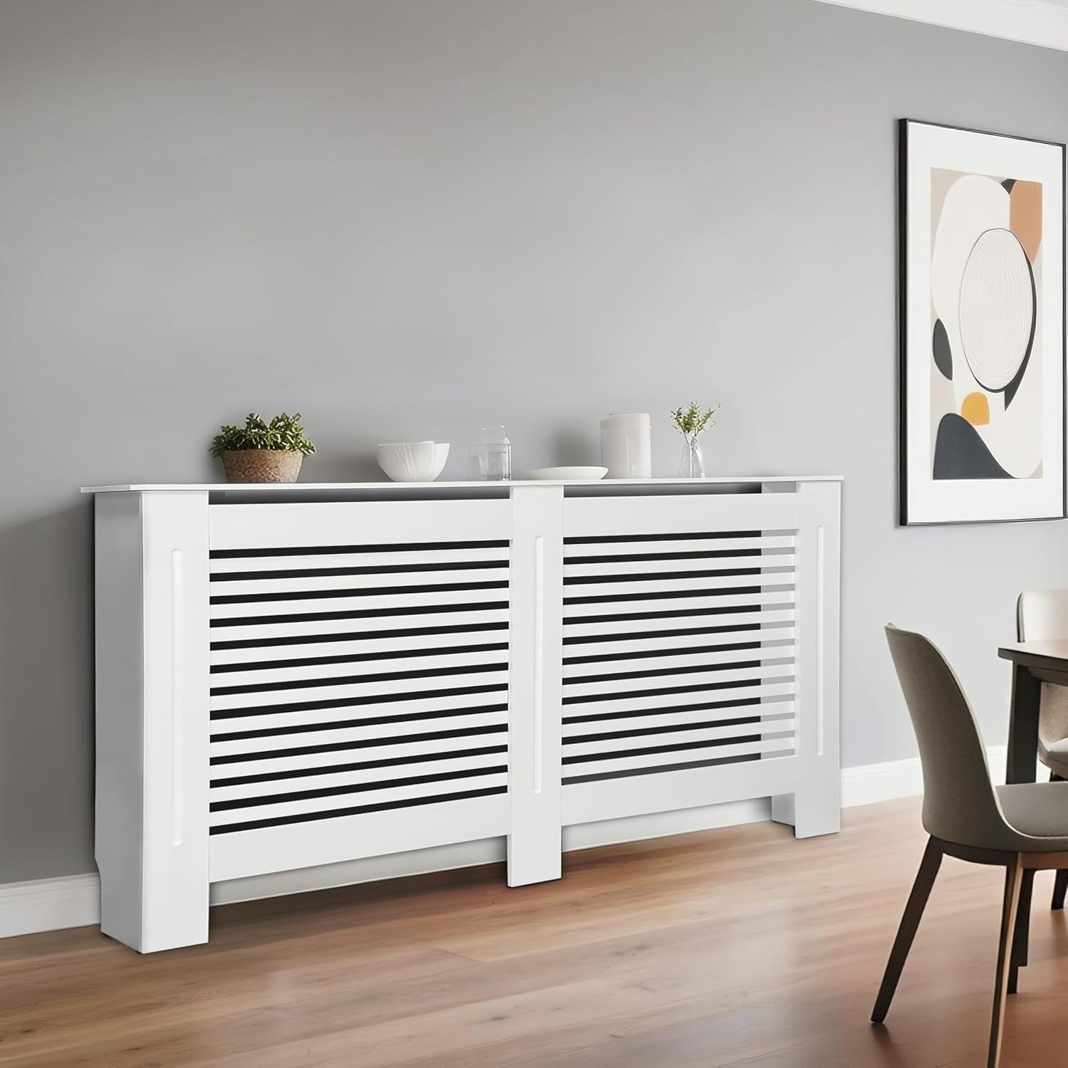 Extra Large White Radiator Cover Cabinet 92cm Tall MDF Horizontal Heater Cover
